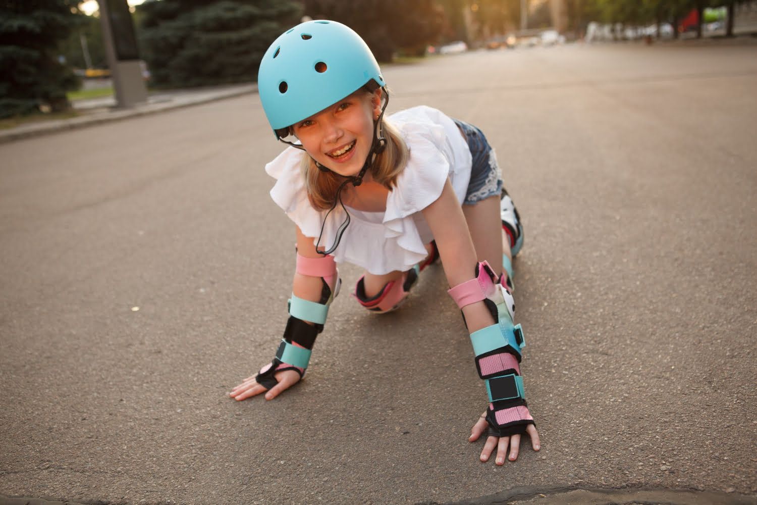 Helmet and pads as essential safety elements while riding an electric bike